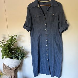 BODEN 100% Linen Dress Button Down Size 14R